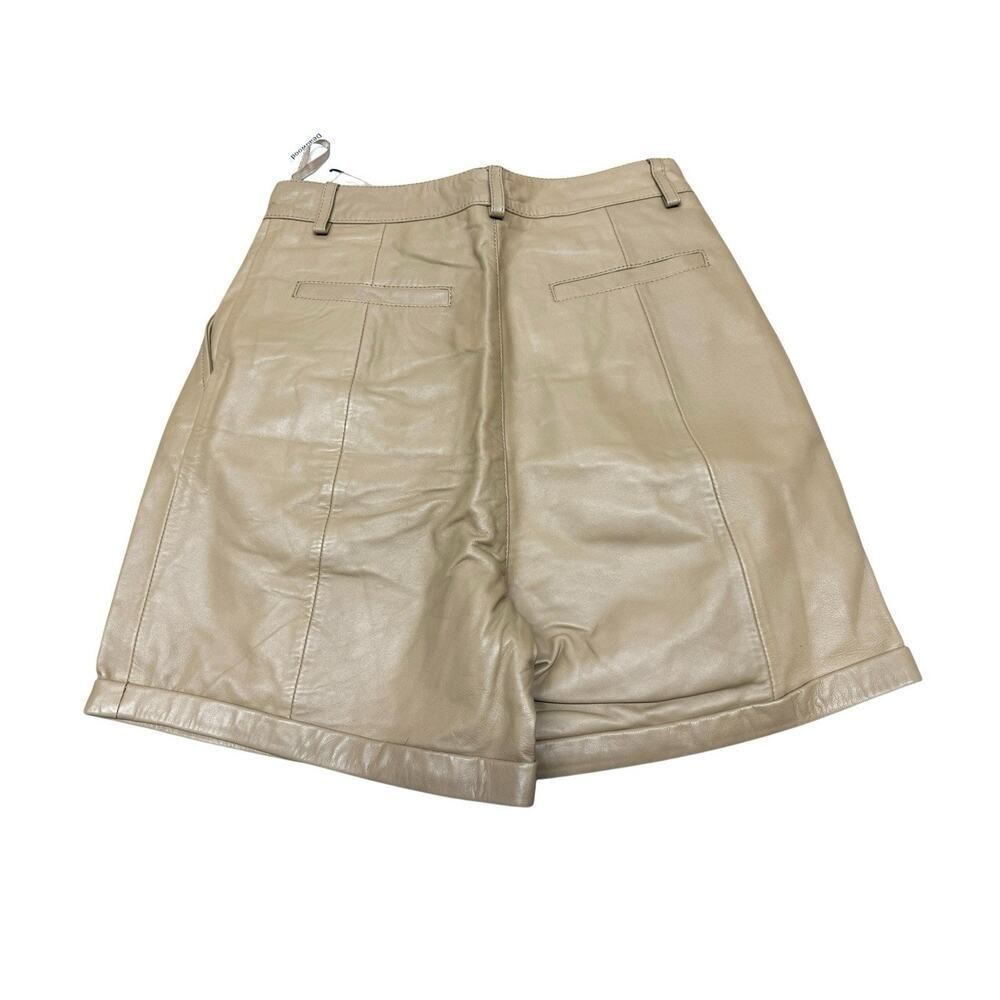 NWT Deadwood Suzy Tan Leather Shorts Pleated High Rise Lambskin US 4 - Picture 7 of 12